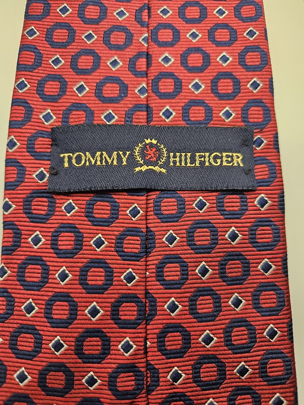 Tommy Hilfiger Repp Red and Navy Circular Motif Silk Tie